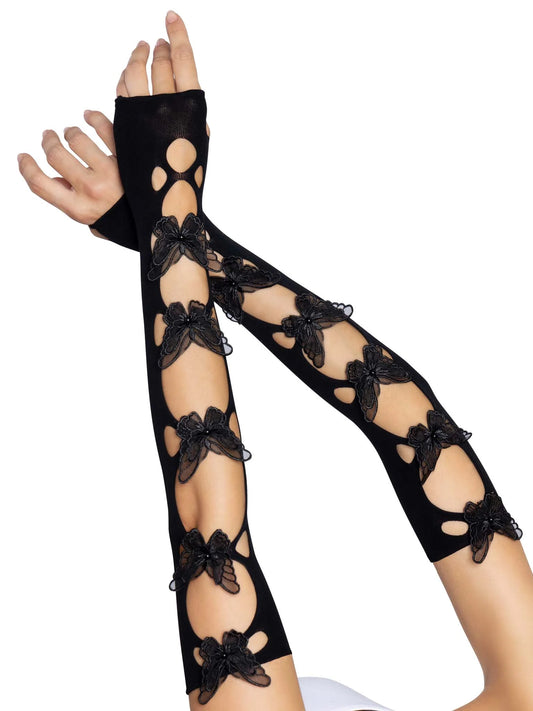 Black Butterfly Cut Out Arm Warmers