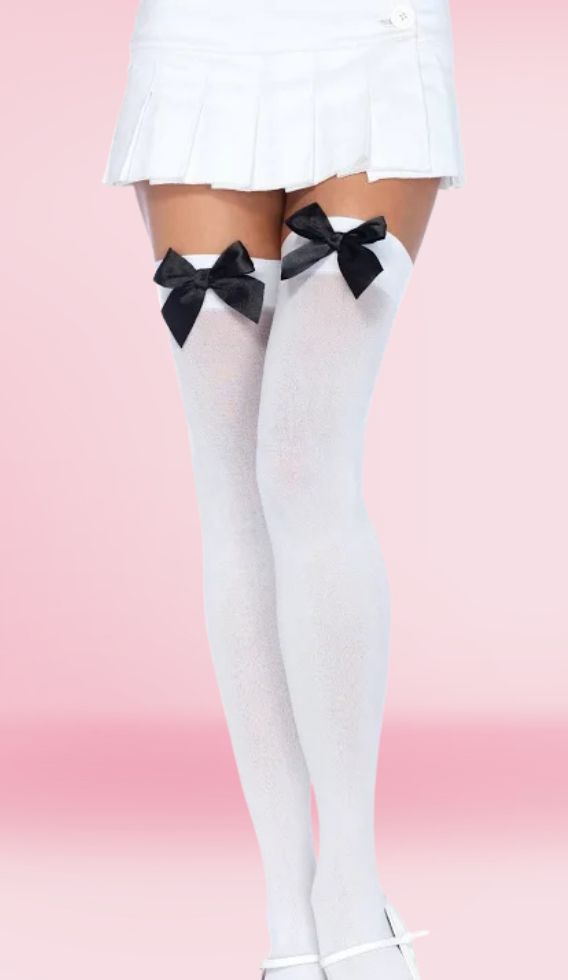Thigh Hi With Satin Bow - White & Black