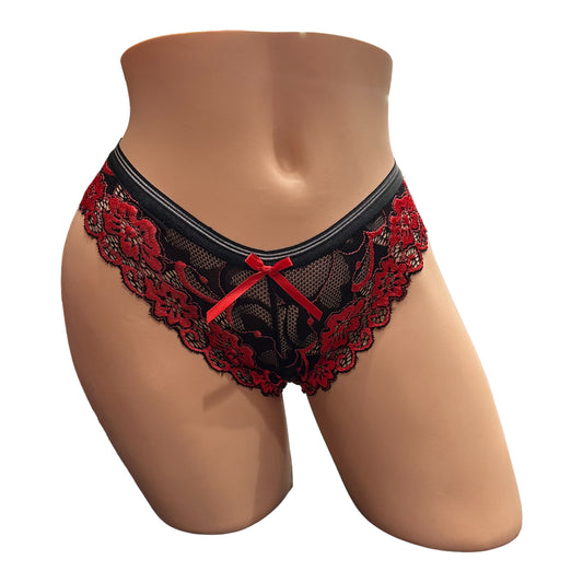 Silver Trim Lace Panty In Red