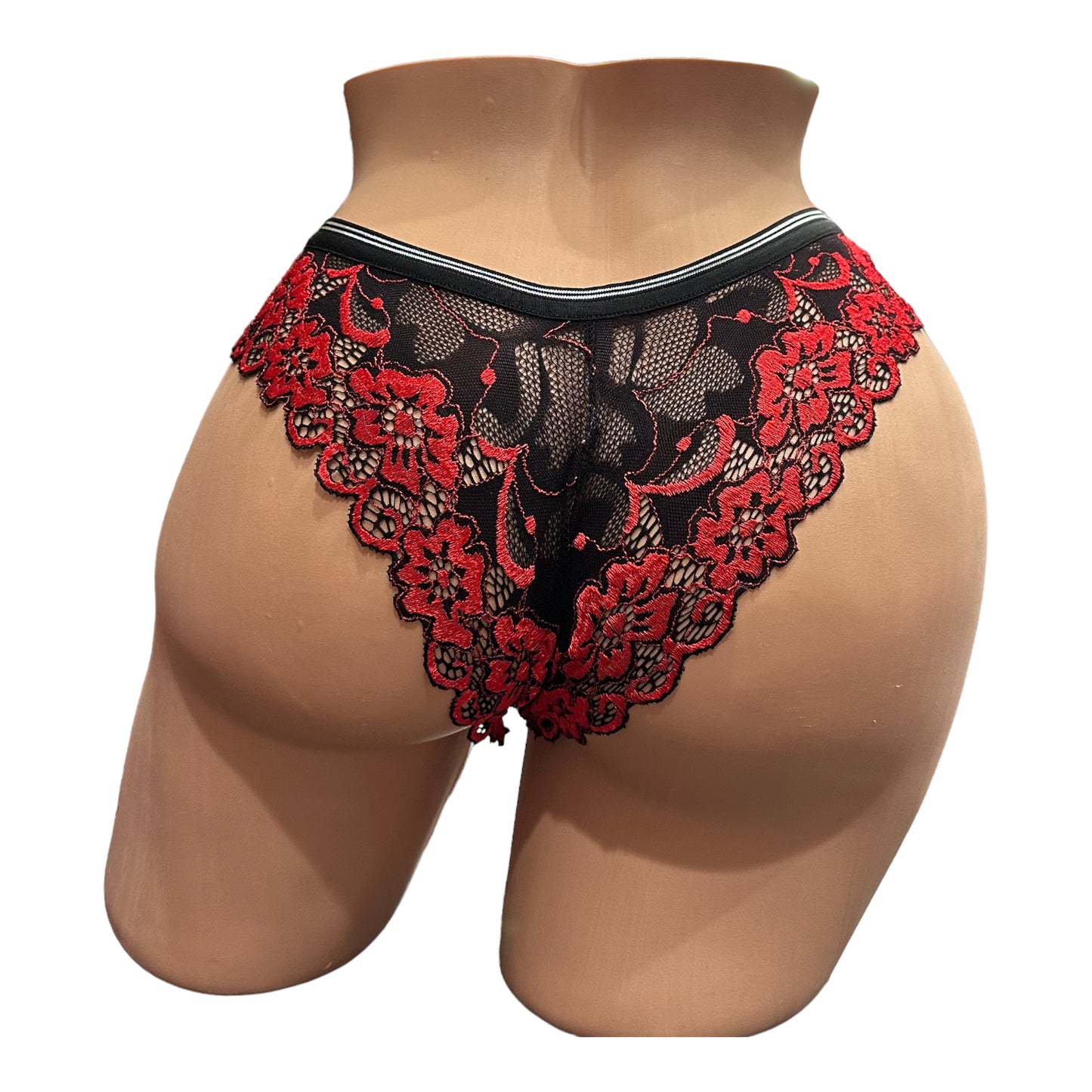 Silver Trim Lace Panty In Red