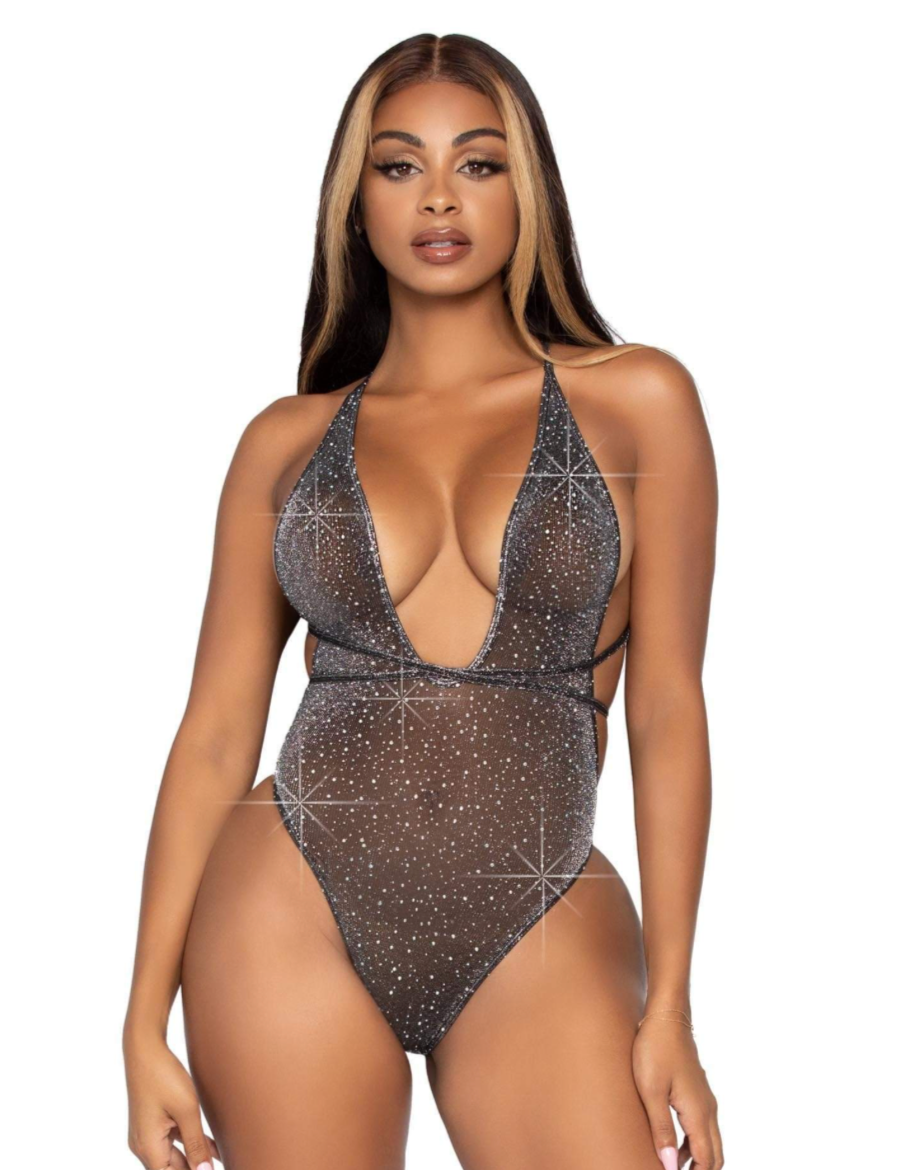 Convertible Plunging Rhinestone Teddy