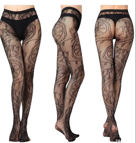 Abstract Floral Pattern Fishnet Stocking