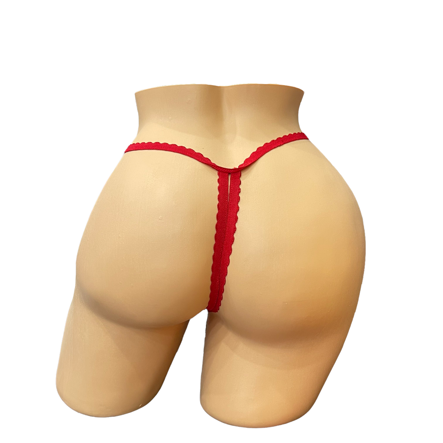 Red Embroidered Butterfly Thong With Rhinestones- Crotchless