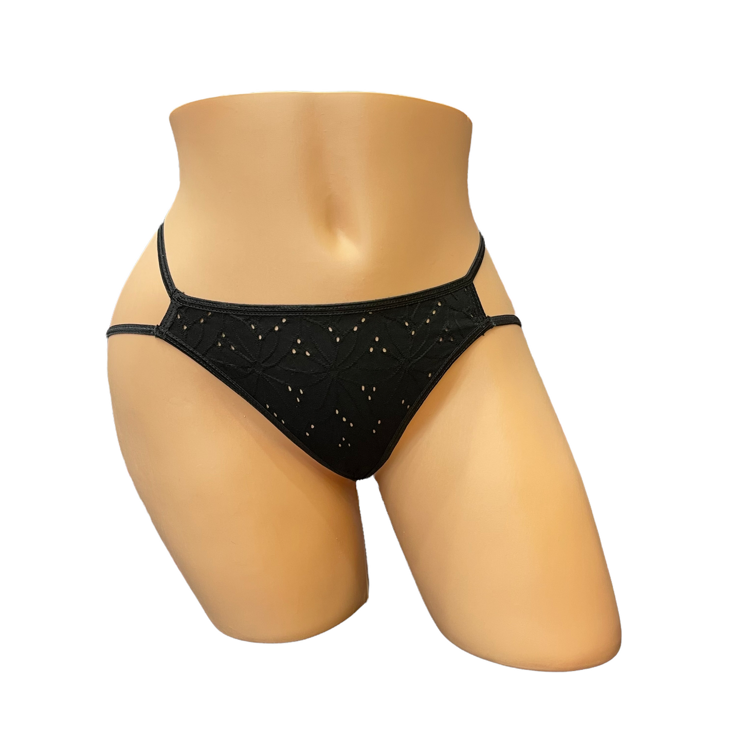 Black Sexy Floral Multi Strap Crotchless Panty