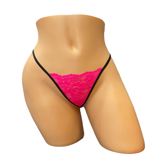 Neon Pink Micro-Lace G-String With Satin Bow