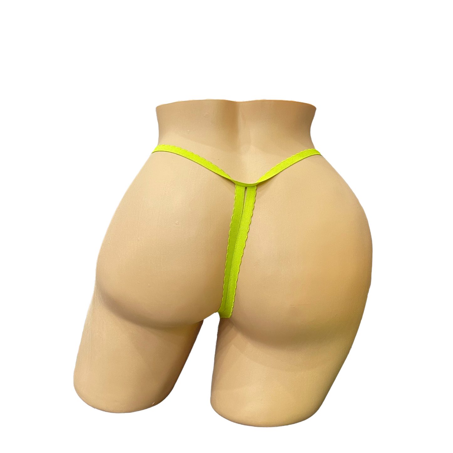 Neon Green Embroidered Butterfly Thong With Rhinestones- Crotchless