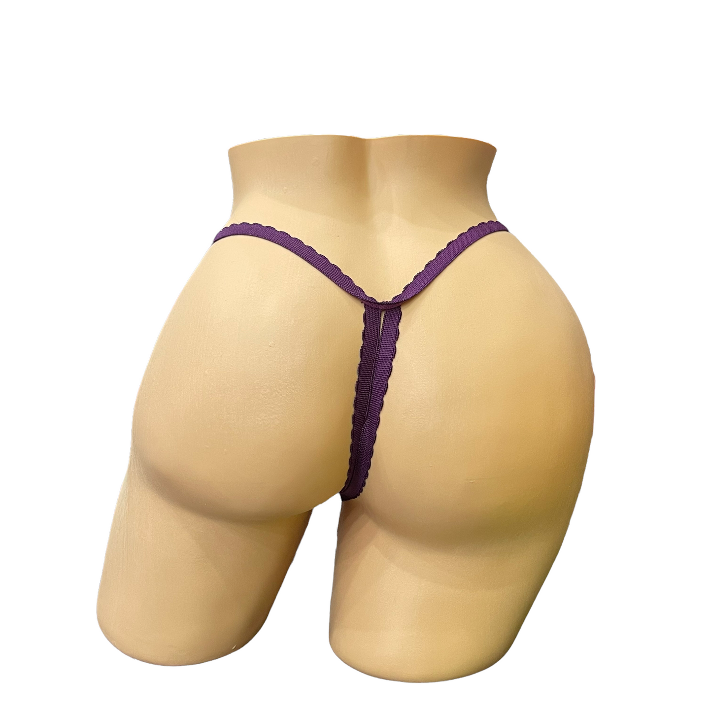 Purple Embroidered Butterfly Thong With Rhinestones- Crotchless