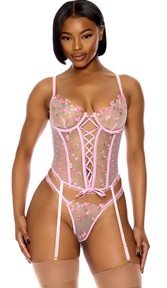 Bloom For You - Bustier Lingerie Set - Pink