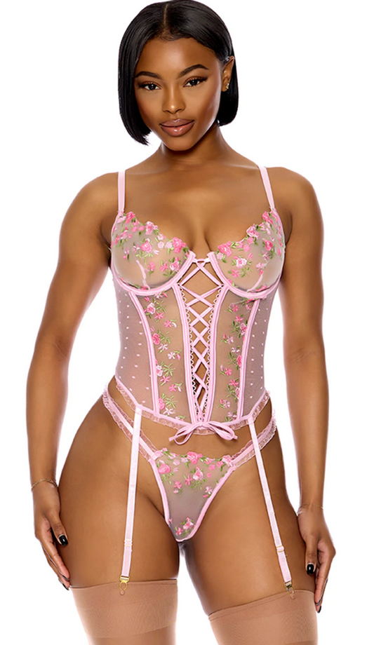 Bloom For You - Bustier Lingerie Set - Pink