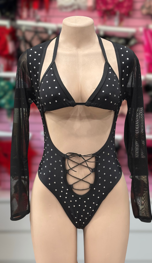 Black Rhinestone Veronica Bodysuit