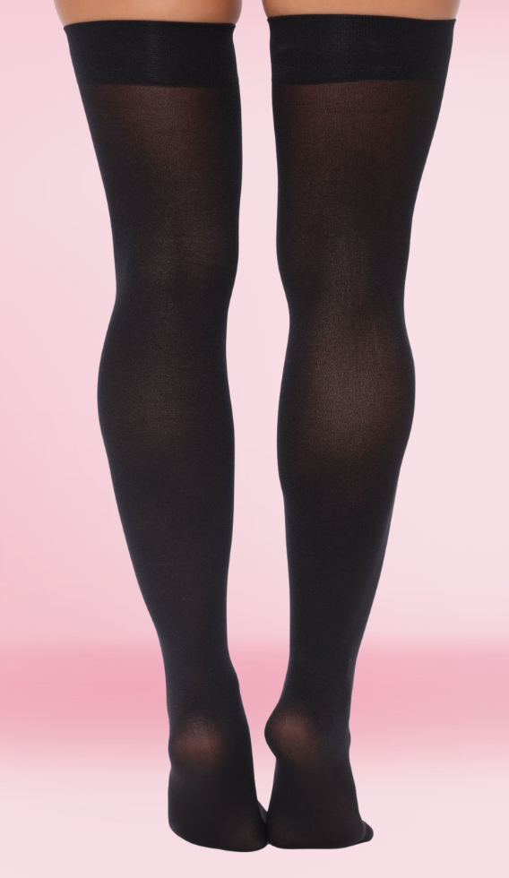 Thigh Hi With Satin Bow -  Black