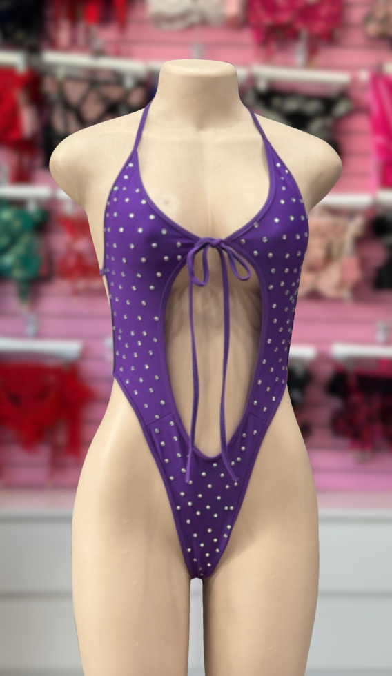 Purple Rosi Bodysuit w/Rhinestones