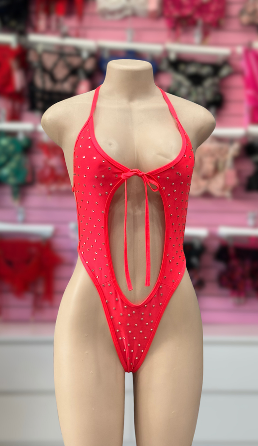 Neon Orange Rosi Bodysuit w/Rhinestones