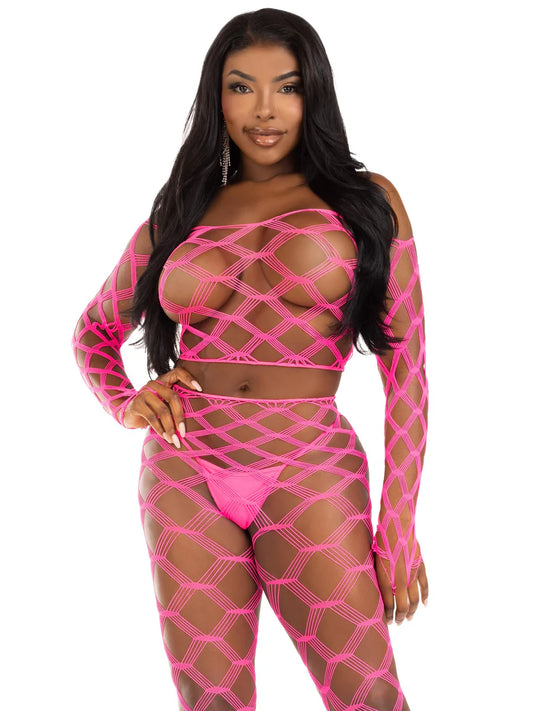 Never Say Never Crop Top and Tights Set -  Neon Pink