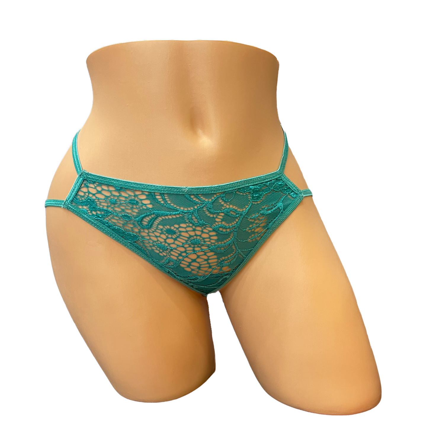 Teal Sexy Floral Multi Strap Crotchless Panty