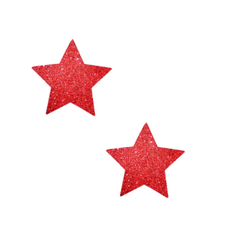 Red Glitter Stars - Nipple Pasties